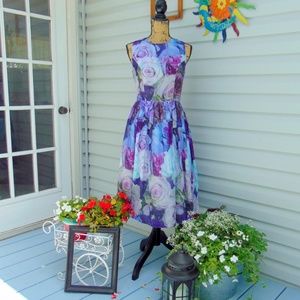 Sleeveless Blue & Purple Vintage-Style Dress SZ 6